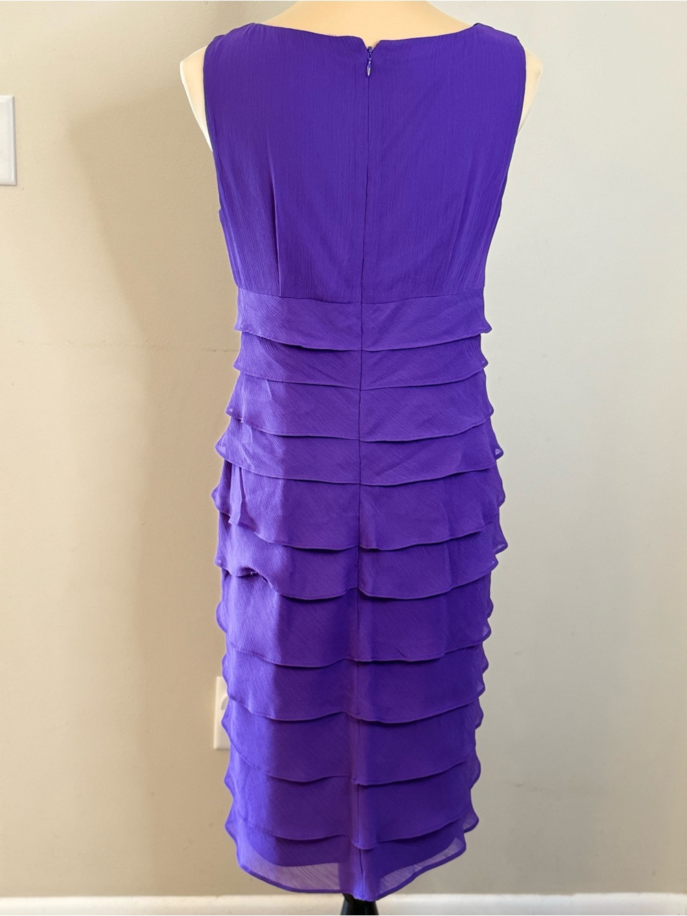 London Times purple sleeveless bodycon tiered midi dress SZ 6 - Picture 4 of 12